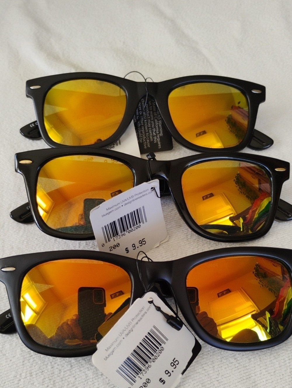 Classic Black Frame Sunglasses with Orange Mirrored Lenses Set Of 3 BGDL BNWT